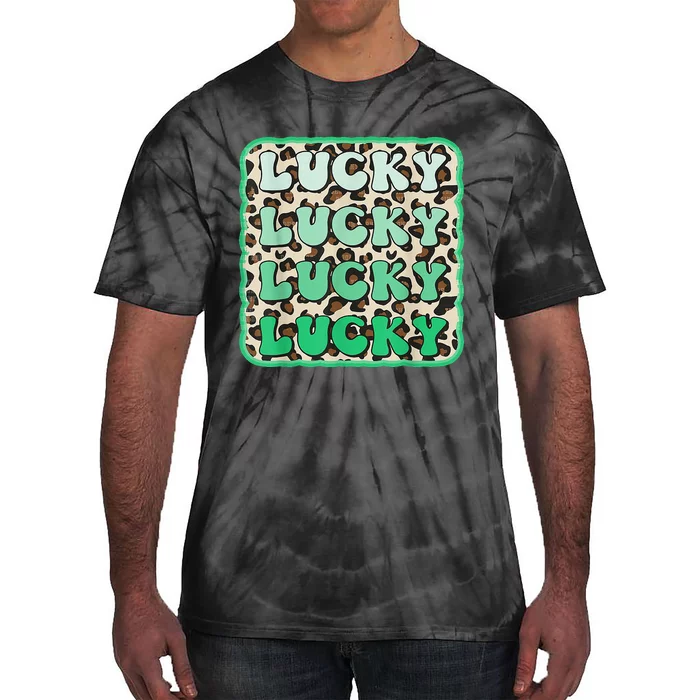 Leopard Happy Lucky Shamrock Irish Clover Matching Family Tie-Dye T-Shirt