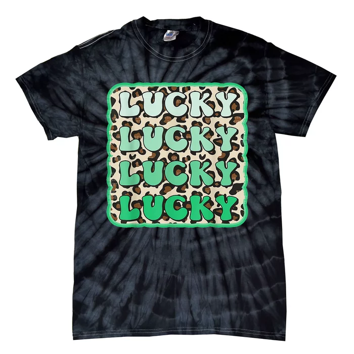 Leopard Happy Lucky Shamrock Irish Clover Matching Family Tie-Dye T-Shirt