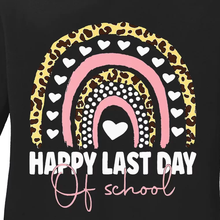 Leopard Happy Last Day Of School Student Graduation Rainbow Ladies Long Sleeve Shirt