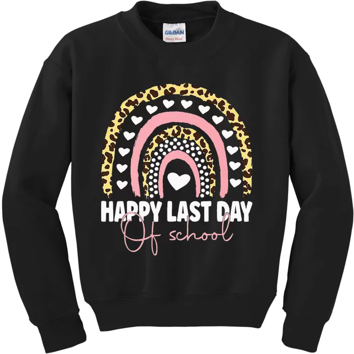 Leopard Happy Last Day Of School Student Graduation Rainbow Kids Sweatshirt