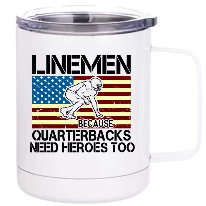 Linemen Heroes Front & Back 12oz Stainless Steel Tumbler Cup