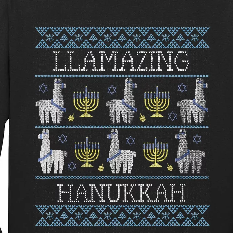 Llama Hanukkia Llamazing Amazing Hanukkah Jewish Religion Tall Long Sleeve T-Shirt