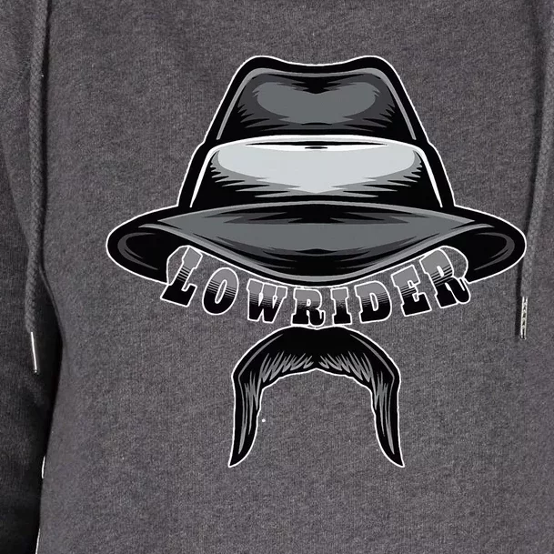 Lowrider Hat & Moustache Chicano Cholo Latino Low Rider Womens Funnel Neck Pullover Hood