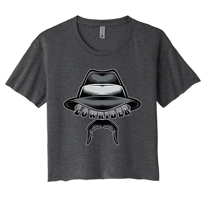 Lowrider Hat & Moustache Chicano Cholo Latino Low Rider Women's Crop Top Tee