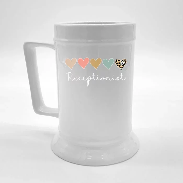 Leopard Hearts Matching Valentines Day For Receptionist Gift Front & Back Beer Stein