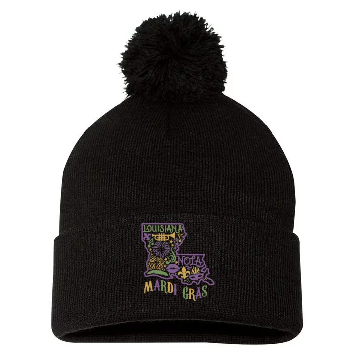 Louisiana Home Mardi Gras Louisiana Mardi Gras Carnival Louisiana Map Pom Pom 12in Knit Beanie