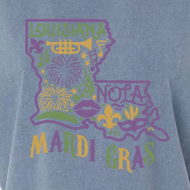 Louisiana Home Mardi Gras Louisiana Mardi Gras Carnival Louisiana Map Garment-Dyed Women's Muscle Tee