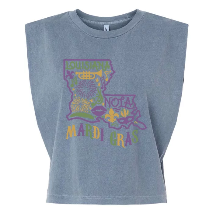 Louisiana Home Mardi Gras Louisiana Mardi Gras Carnival Louisiana Map Garment-Dyed Women's Muscle Tee