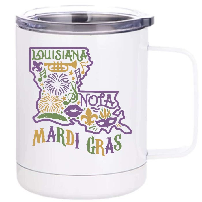 Louisiana Home Mardi Gras Louisiana Mardi Gras Carnival Louisiana Map Front & Back 12oz Stainless Steel Tumbler Cup