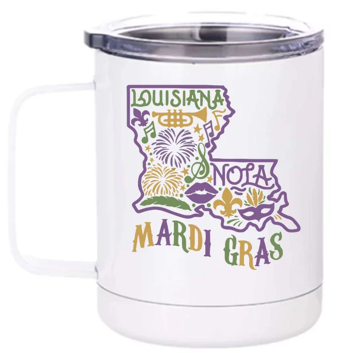 Louisiana Home Mardi Gras Louisiana Mardi Gras Carnival Louisiana Map Front & Back 12oz Stainless Steel Tumbler Cup