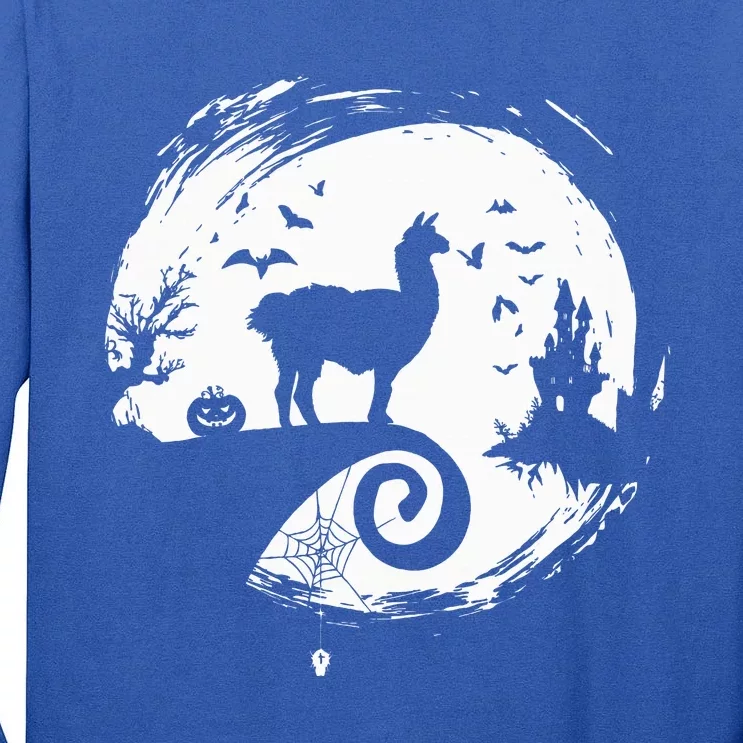 Llama Halloween Moon Silhouette Creepy Horror Tall Long Sleeve T-Shirt