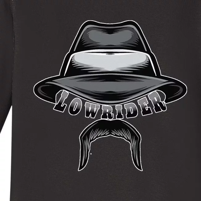 Lowrider Hat & Moustache Chicano Cholo Latino Low Rider Baby Long Sleeve Bodysuit