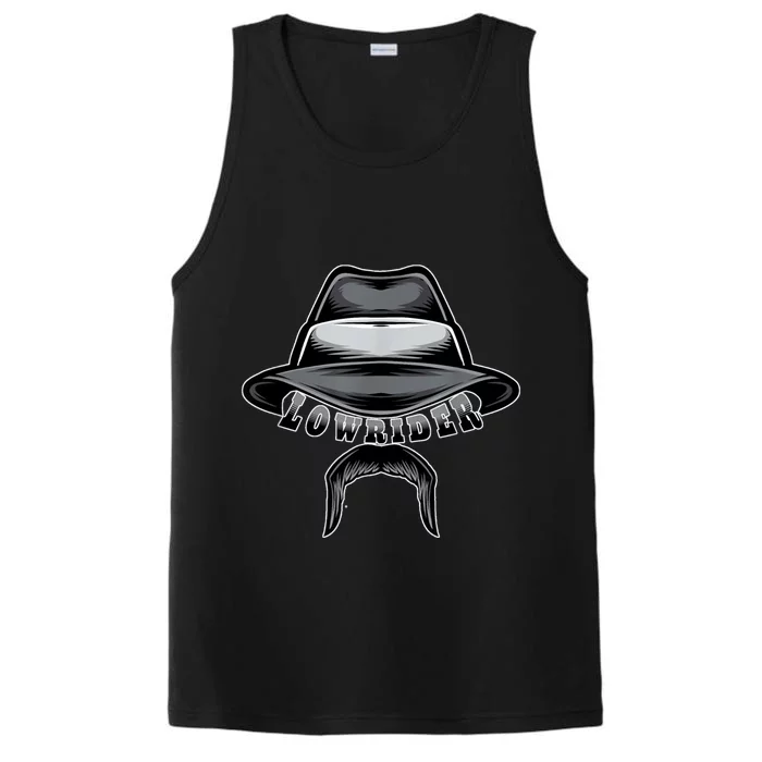 Lowrider Hat & Moustache, Chicano Cholo, Latino Low Rider Performance Tank