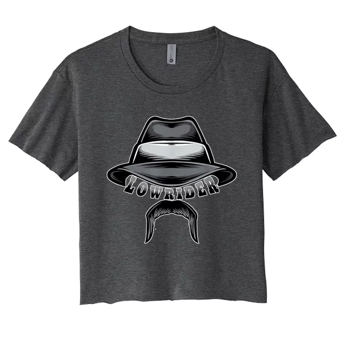 Lowrider Hat & Moustache, Chicano Cholo, Latino Low Rider Women's Crop Top Tee