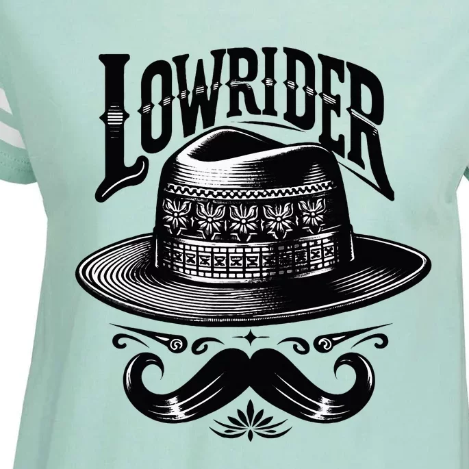 Lowrider Hat Moustache Chicano Cholo Latino Low Rider Enza Ladies Jersey Football T-Shirt