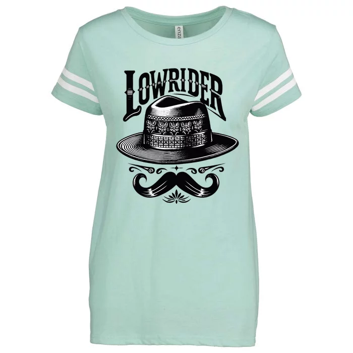 Lowrider Hat Moustache Chicano Cholo Latino Low Rider Enza Ladies Jersey Football T-Shirt