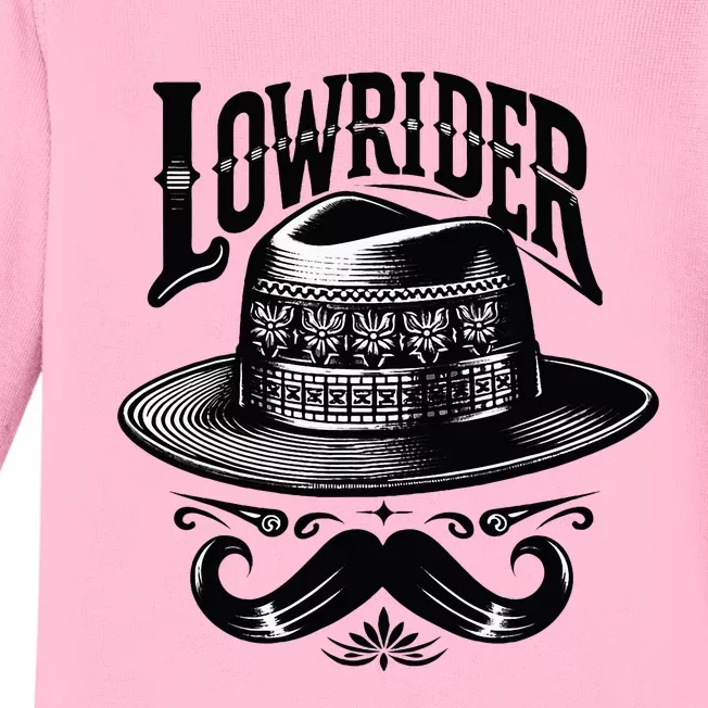 Lowrider Hat Moustache Chicano Cholo Latino Low Rider Baby Long Sleeve Bodysuit