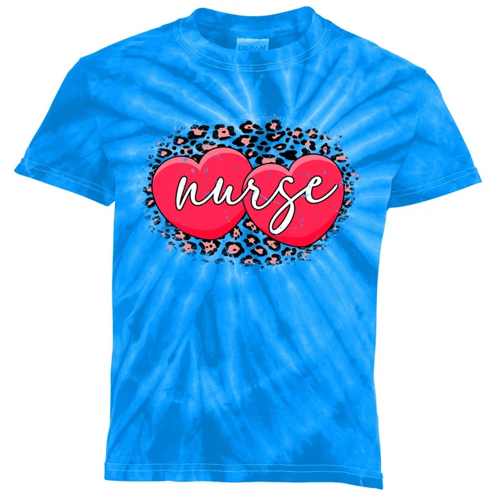 Leopard Heart Nurse Valentines Nurses Day Gift Kids Tie-Dye T-Shirt