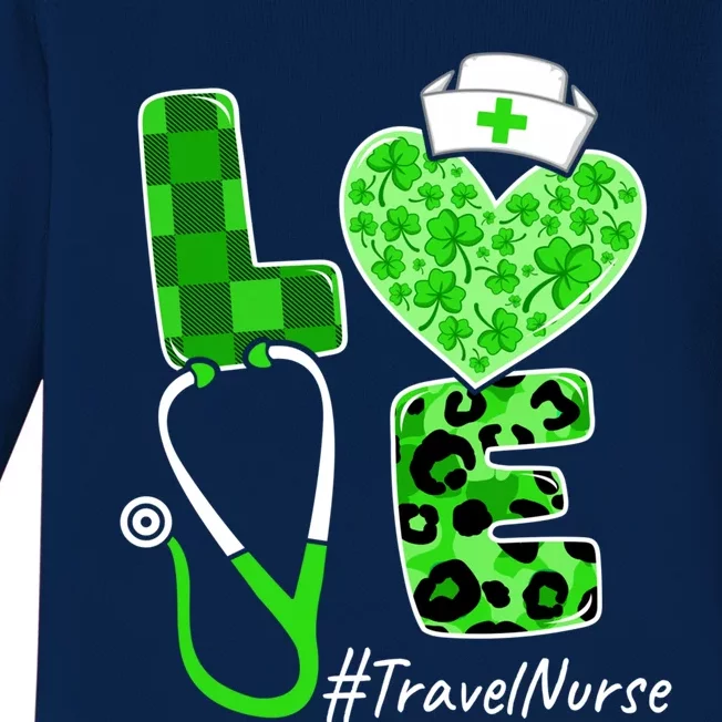 Love Heart Nurse St Patrick's Day Travel Nurse Funny Gift Baby Long Sleeve Bodysuit