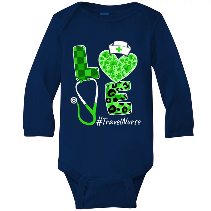 Love Heart Nurse St Patrick's Day Travel Nurse Funny Gift Baby Long Sleeve Bodysuit