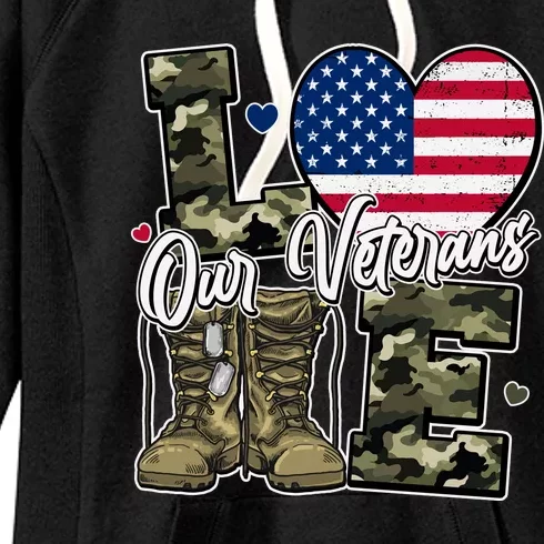 Love Heart Our Veterans Support Veterans Women's Fleece Hoodie