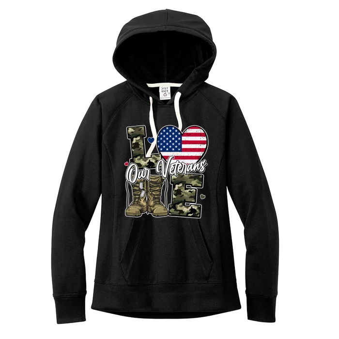 Love Heart Our Veterans Support Veterans Women's Fleece Hoodie