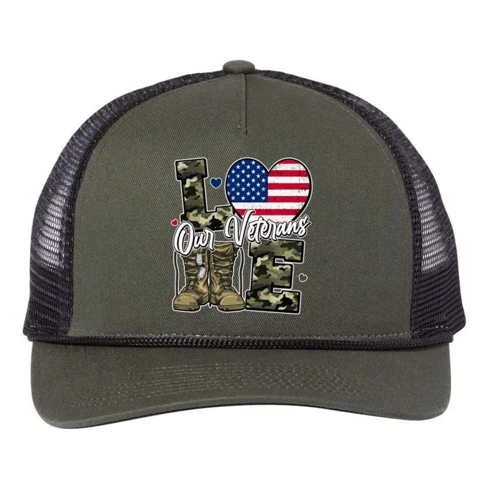 Love Heart Our Veterans Support Veterans Retro Rope Trucker Hat Cap