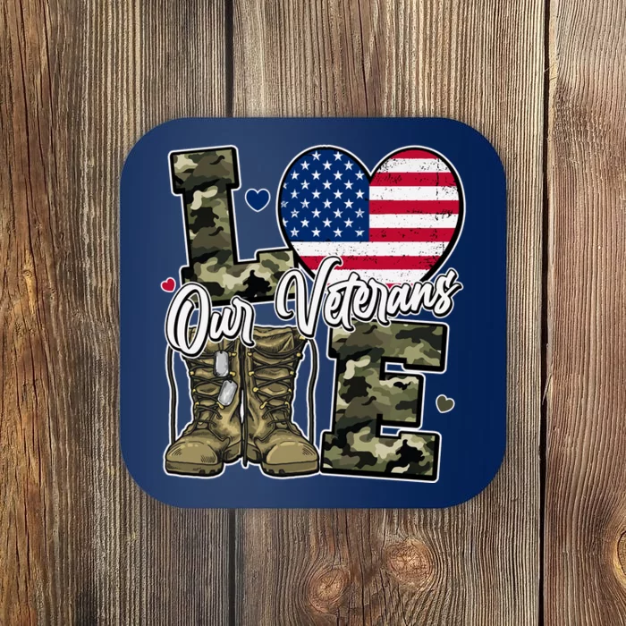 Love Heart Our Veterans Support Veterans Coaster