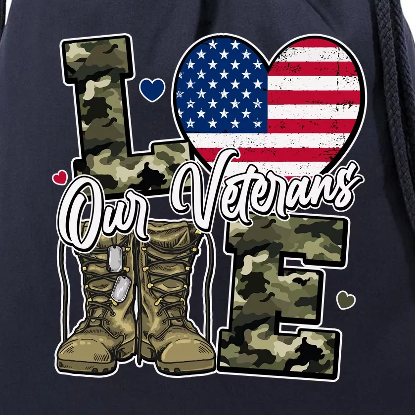 Love Heart Our Veterans Support Veterans Drawstring Bag