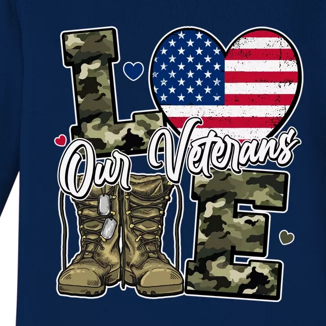 Love Heart Our Veterans Support Veterans Baby Long Sleeve Bodysuit