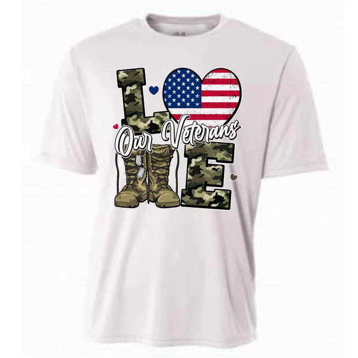 Love Heart Our Veterans Support Veterans Cooling Performance Crew T-Shirt