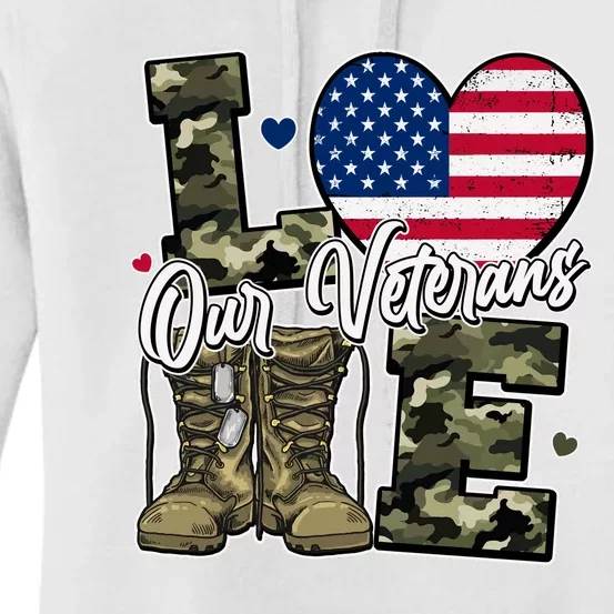 Love Heart Our Veterans Support Veterans Women's Pullover Hoodie