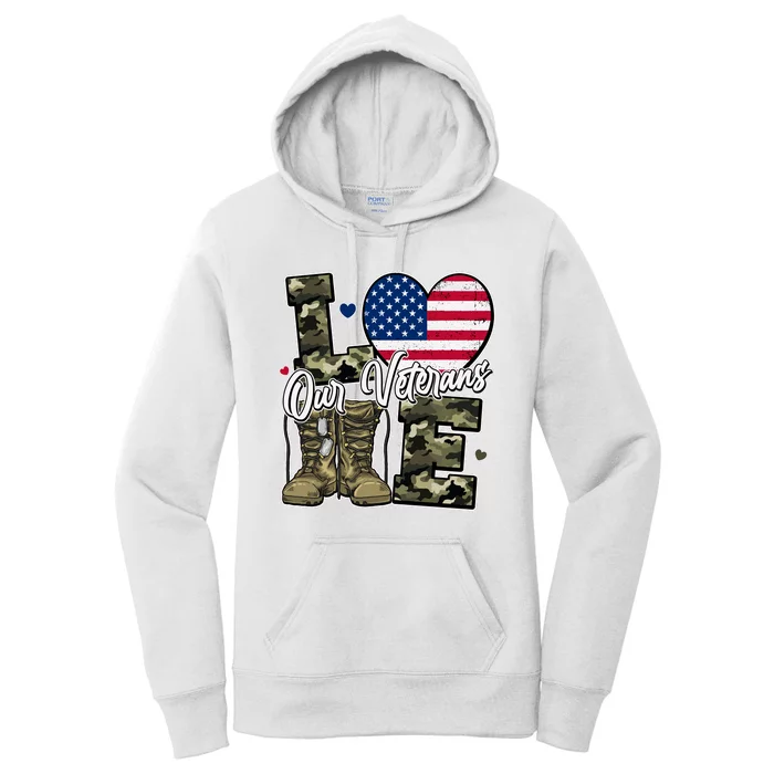 Love Heart Our Veterans Support Veterans Women's Pullover Hoodie