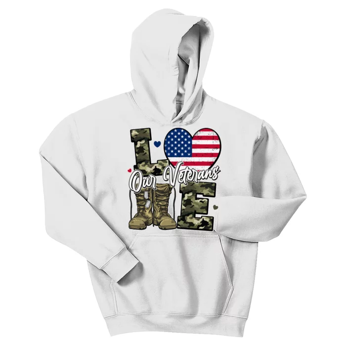 Love Heart Our Veterans Support Veterans Kids Hoodie