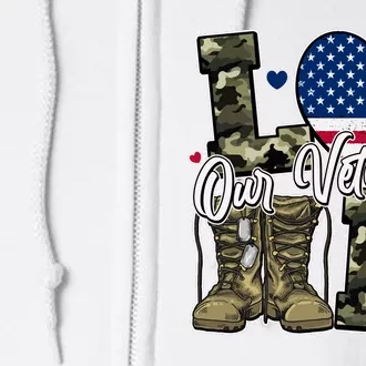 Love Heart Our Veterans Support Veterans Full Zip Hoodie