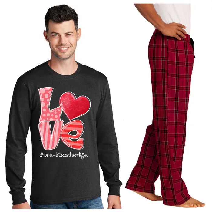 LOVE Heart PreK Teacher Life Valentine's Day Gifts Long Sleeve Pajama Set