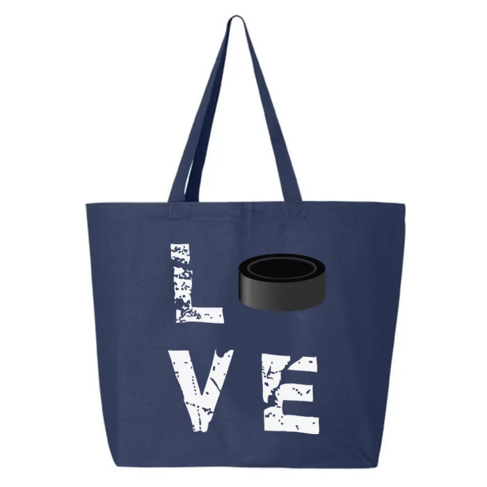 Love Hockey Puck Funny Sports Valentine's Day 25L Jumbo Tote