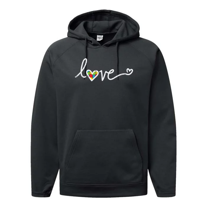 Love Heart Puzzle Cute Autism Awareness Asd Performance Fleece Hoodie