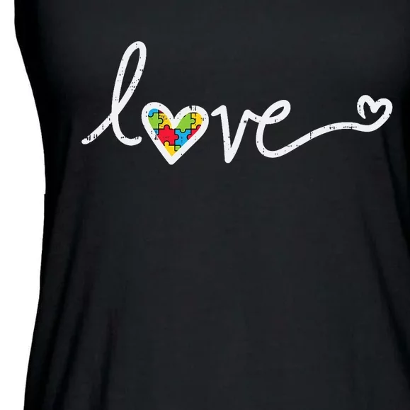 Love Heart Puzzle Cute Autism Awareness Asd Ladies Essential Flowy Tank