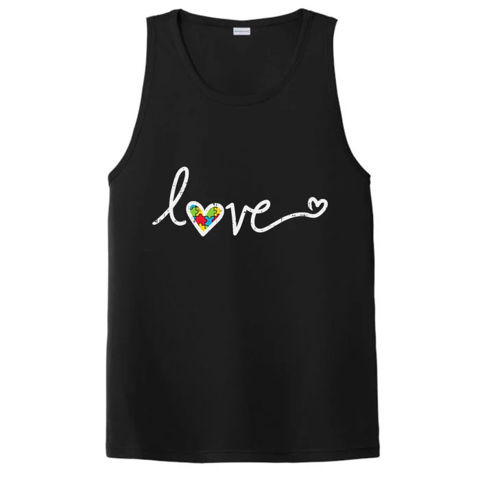 Love Heart Puzzle Cute Autism Awareness Asd Performance Tank