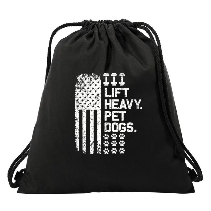 Lift Heavy Pet Dogs USA American Flag And Bodybuilding Drawstring Bag