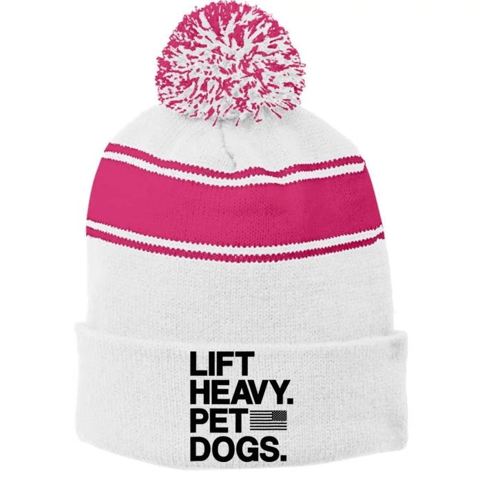 Lift Heavy Pet Dogs Gym For Weightlifters Stripe Pom Pom Beanie