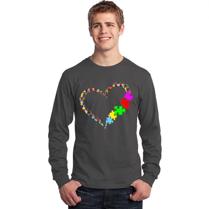 Love Heart Puzzle Piece Gift Women Gift Autism Awareness Tall Long Sleeve T-Shirt