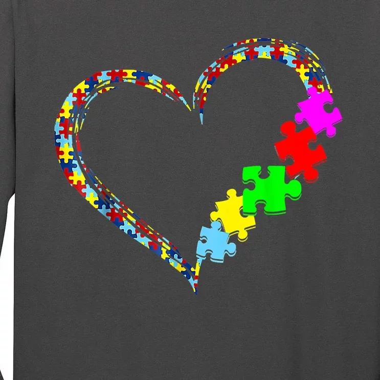 Love Heart Puzzle Piece Gift Women Gift Autism Awareness Tall Long Sleeve T-Shirt