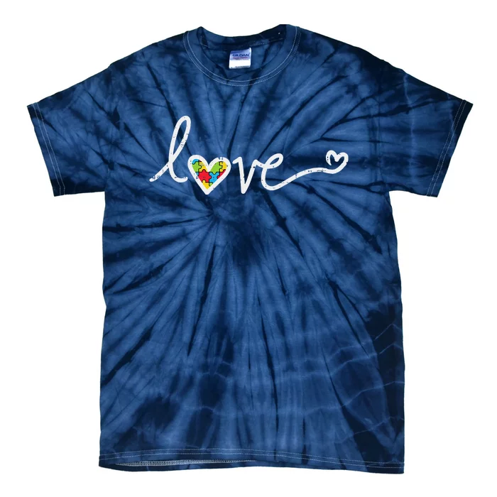 Love Heart Puzzle Cute Autism Awareness ASD Women Tie-Dye T-Shirt