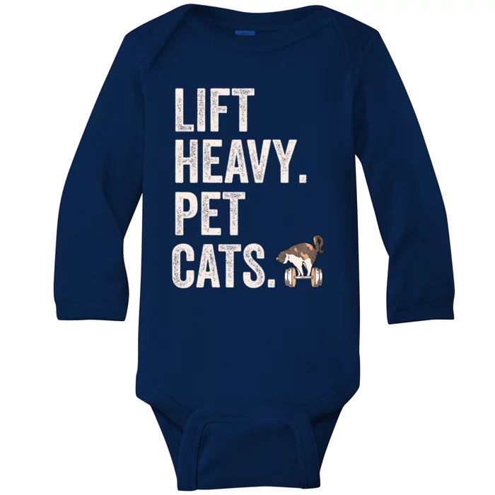 Lift Heavy Pet Cats Funny Gym Workout Baby Long Sleeve Bodysuit