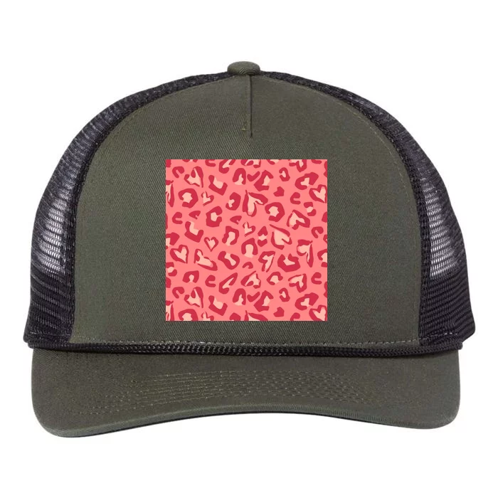 Leopard Heart Pattern Retro Rope Trucker Hat Cap