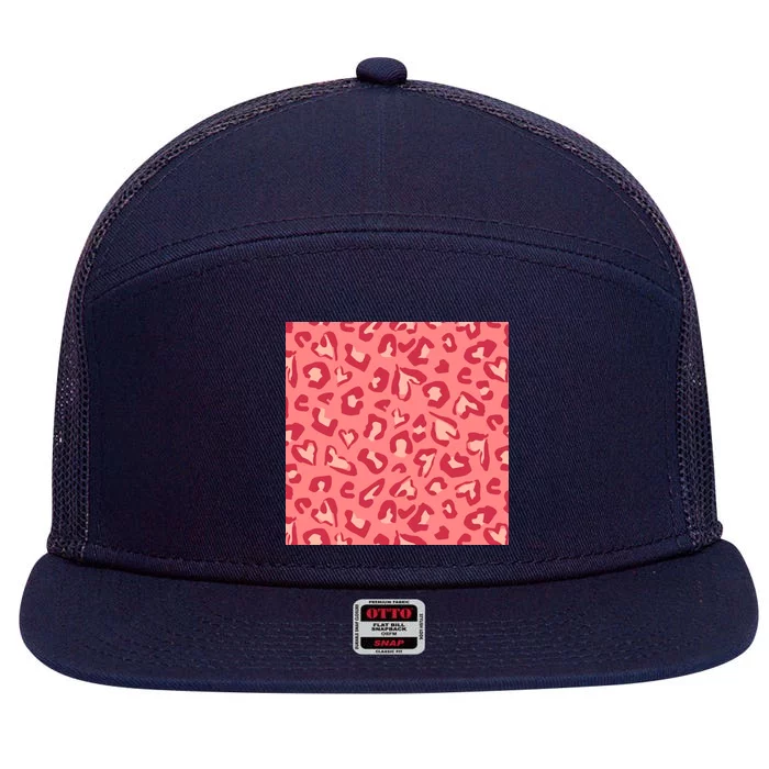 Leopard Heart Pattern 7 Panel Mesh Trucker Snapback Hat