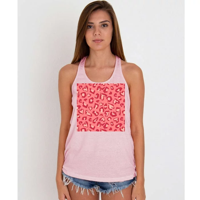 Leopard Heart Pattern Women's Knotted Racerback Tank