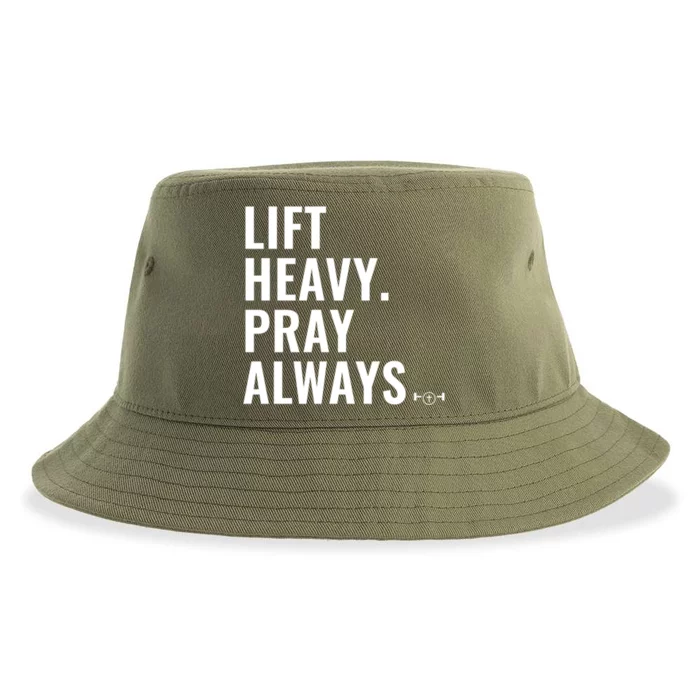 Lift Heavy Pray Always Weight Lifting Christian Faith Gift Sustainable Bucket Hat